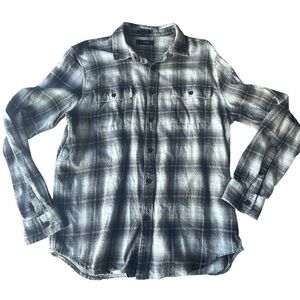 Lucky Brand Flannel Shirt LG Black‎ Plaid Woven Western Classic